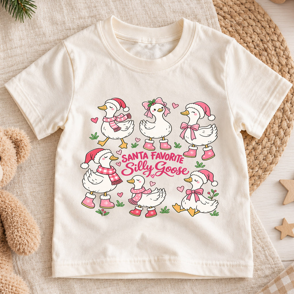 Santa Favorite Silly Goose Shirt, Cute Pink Ducks Christmas T-Shirt, Sweet Holiday Toddler Tee, Coquette Christmas Ducks Top, Girls Xmas Gift — product view 1