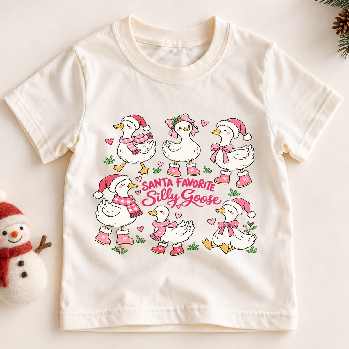Santa Favorite Silly Goose Shirt, Cute Pink Ducks Christmas T-Shirt, Sweet Holiday Toddler Tee, Coquette Christmas Ducks Top, Girls Xmas Gift — product view 2
