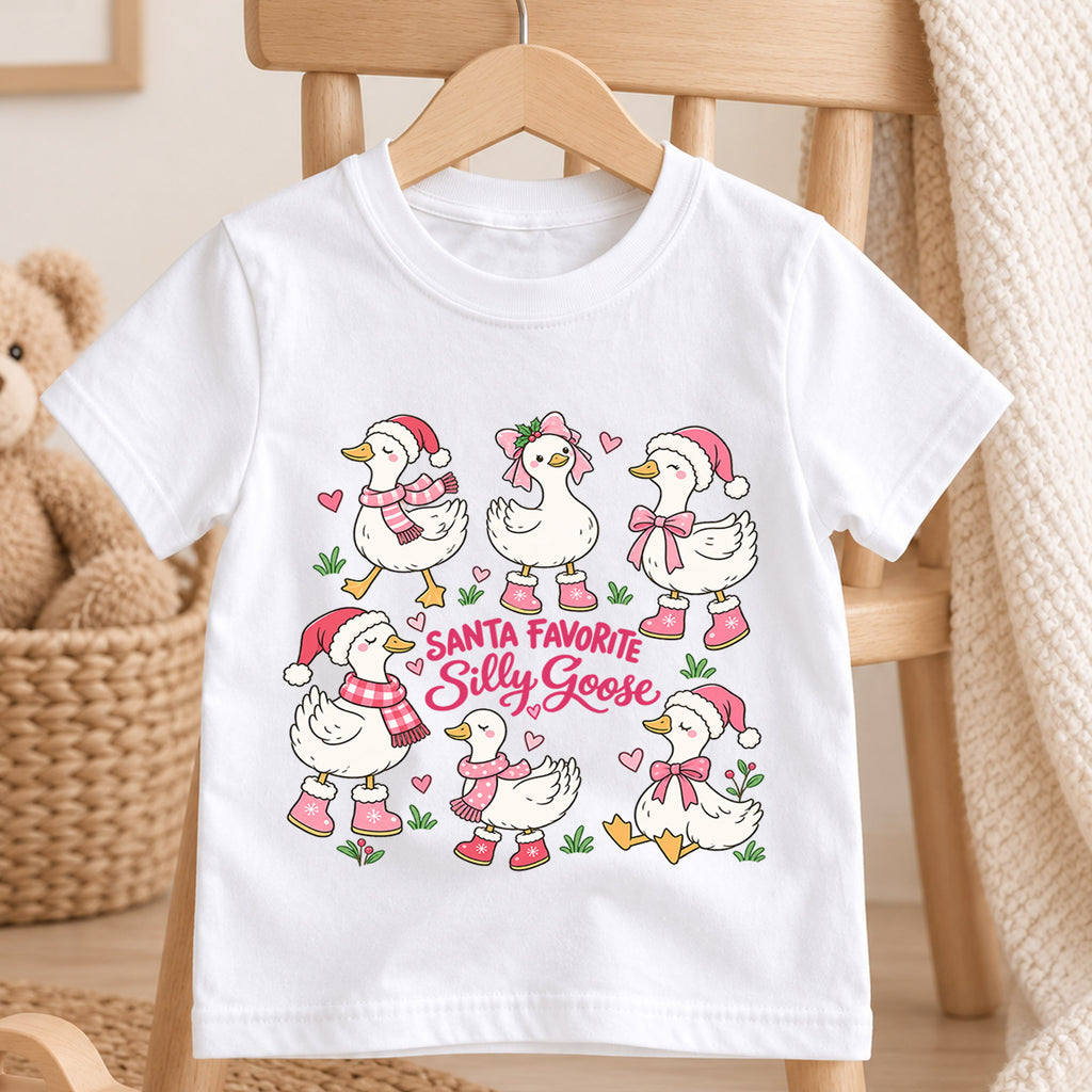 Santa Favorite Silly Goose Shirt, Cute Pink Ducks Christmas T-Shirt, Sweet Holiday Toddler Tee, Coquette Christmas Ducks Top, Girls Xmas Gift — product view 4