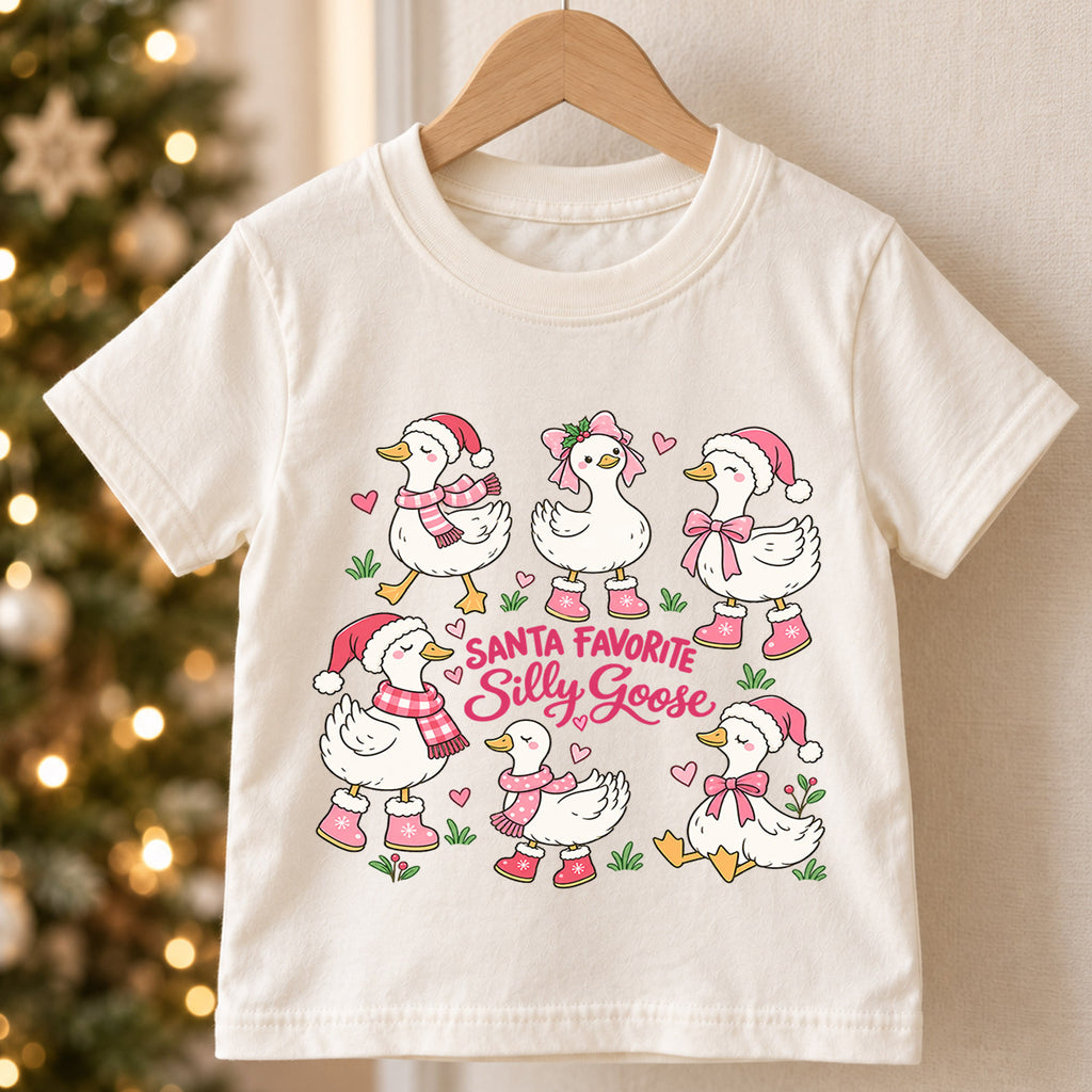 Santa Favorite Silly Goose Shirt, Cute Pink Ducks Christmas T-Shirt, Sweet Holiday Toddler Tee, Coquette Christmas Ducks Top, Girls Xmas Gift — product view 5