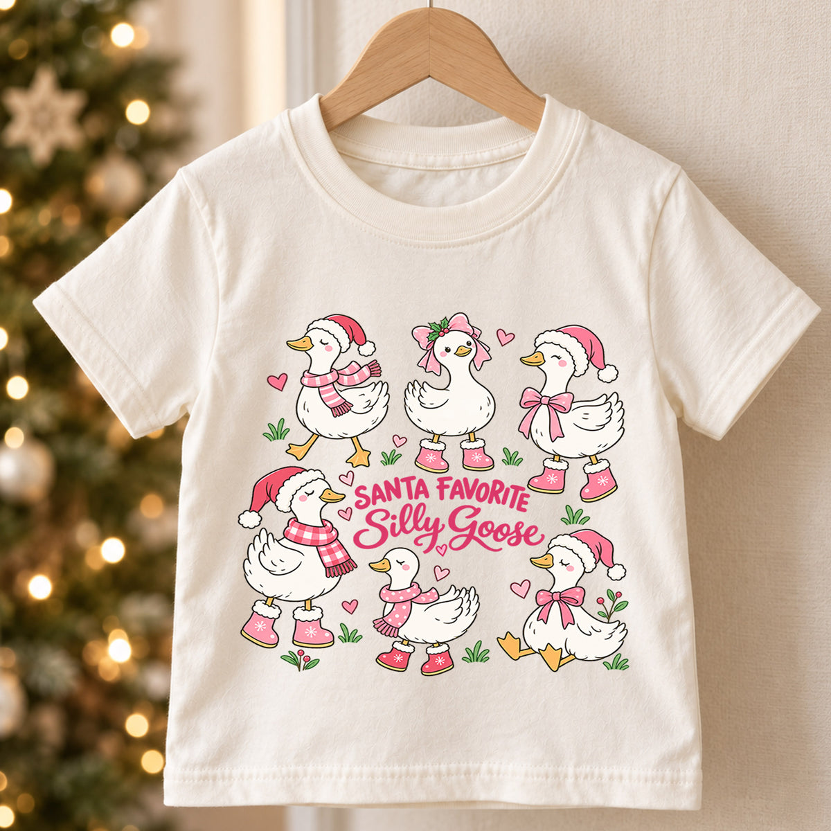 Santa Favorite Silly Goose Shirt, Cute Pink Ducks Christmas T-Shirt, Sweet Holiday Toddler Tee, Coquette Christmas Ducks Top, Girls Xmas Gift — product view 5