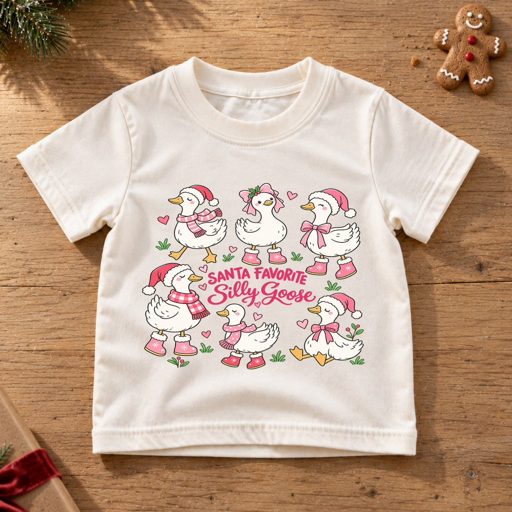 Santa Favorite Silly Goose Shirt, Cute Pink Ducks Christmas T-Shirt, Sweet Holiday Toddler Tee, Coquette Christmas Ducks Top, Girls Xmas Gift — product view 6