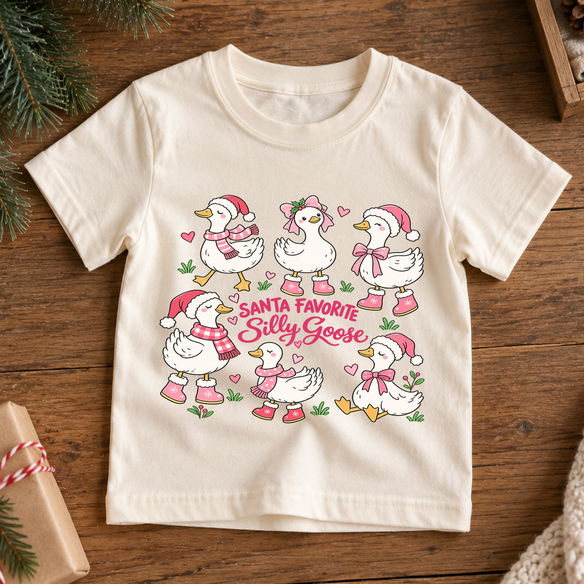 Santa Favorite Silly Goose Shirt, Cute Pink Ducks Christmas T-Shirt, Sweet Holiday Toddler Tee, Coquette Christmas Ducks Top, Girls Xmas Gift — product view 7