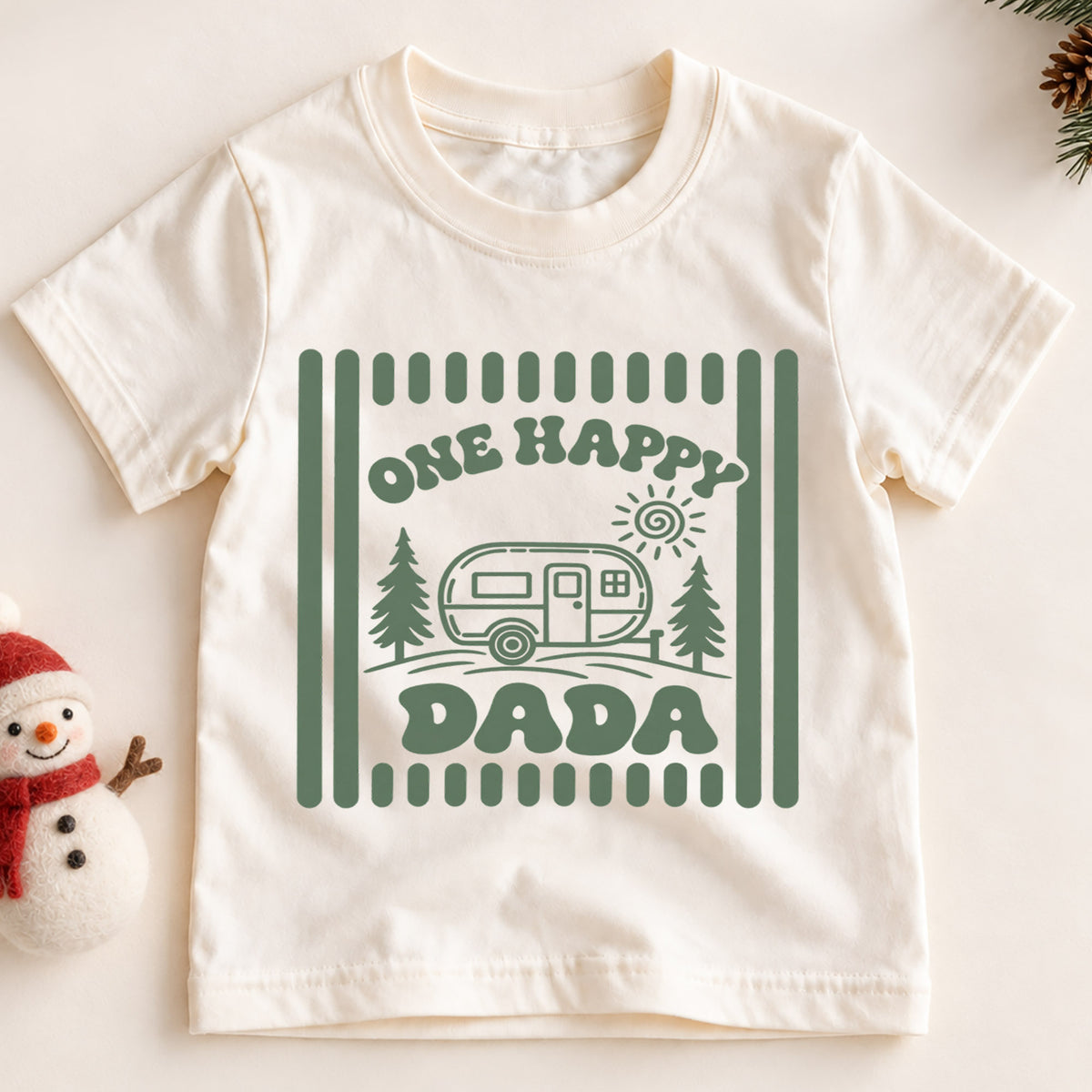 One Happy Dada Shirt, Camping Camper Toddler T-Shirt, Retro Nature Outdoors Kids Tee, Forest Trees Camping Graphic Top, Dad Toddler Gift — product view 2
