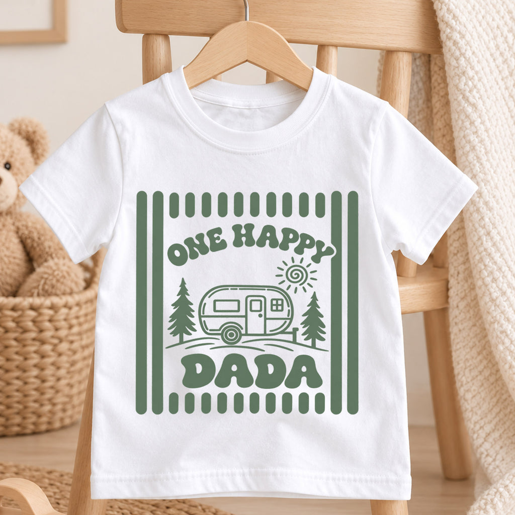One Happy Dada Shirt, Camping Camper Toddler T-Shirt, Retro Nature Outdoors Kids Tee, Forest Trees Camping Graphic Top, Dad Toddler Gift — product view 4