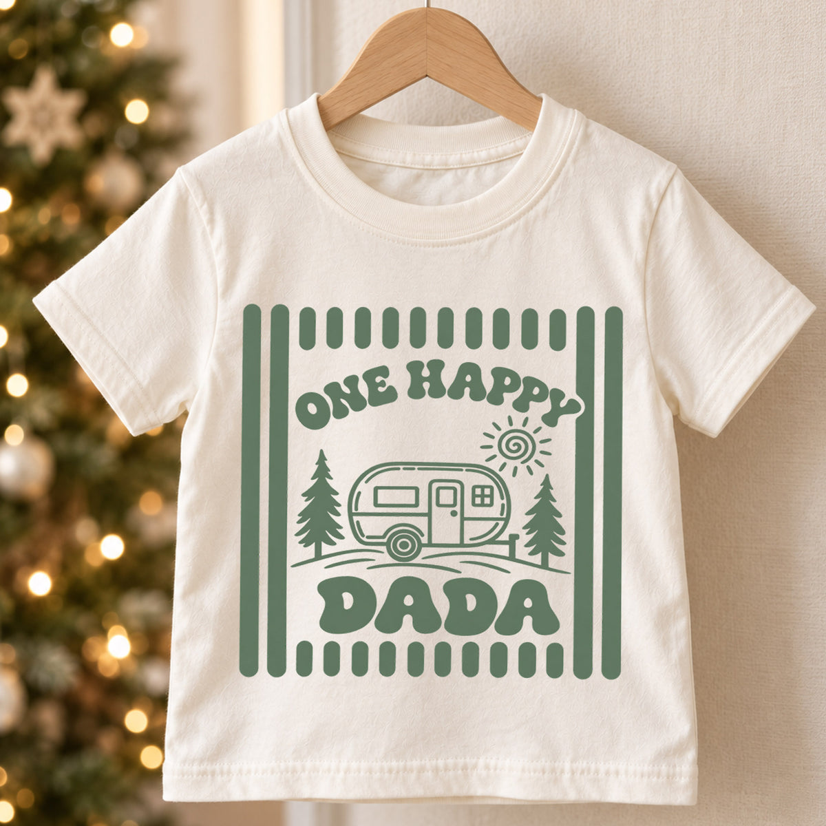 One Happy Dada Shirt, Camping Camper Toddler T-Shirt, Retro Nature Outdoors Kids Tee, Forest Trees Camping Graphic Top, Dad Toddler Gift — product view 5