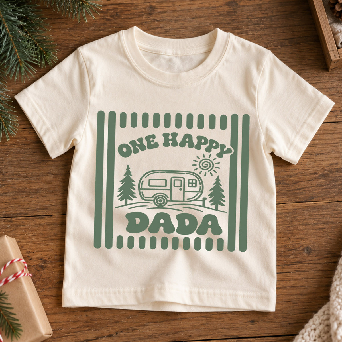 One Happy Dada Shirt, Camping Camper Toddler T-Shirt, Retro Nature Outdoors Kids Tee, Forest Trees Camping Graphic Top, Dad Toddler Gift — product view 7