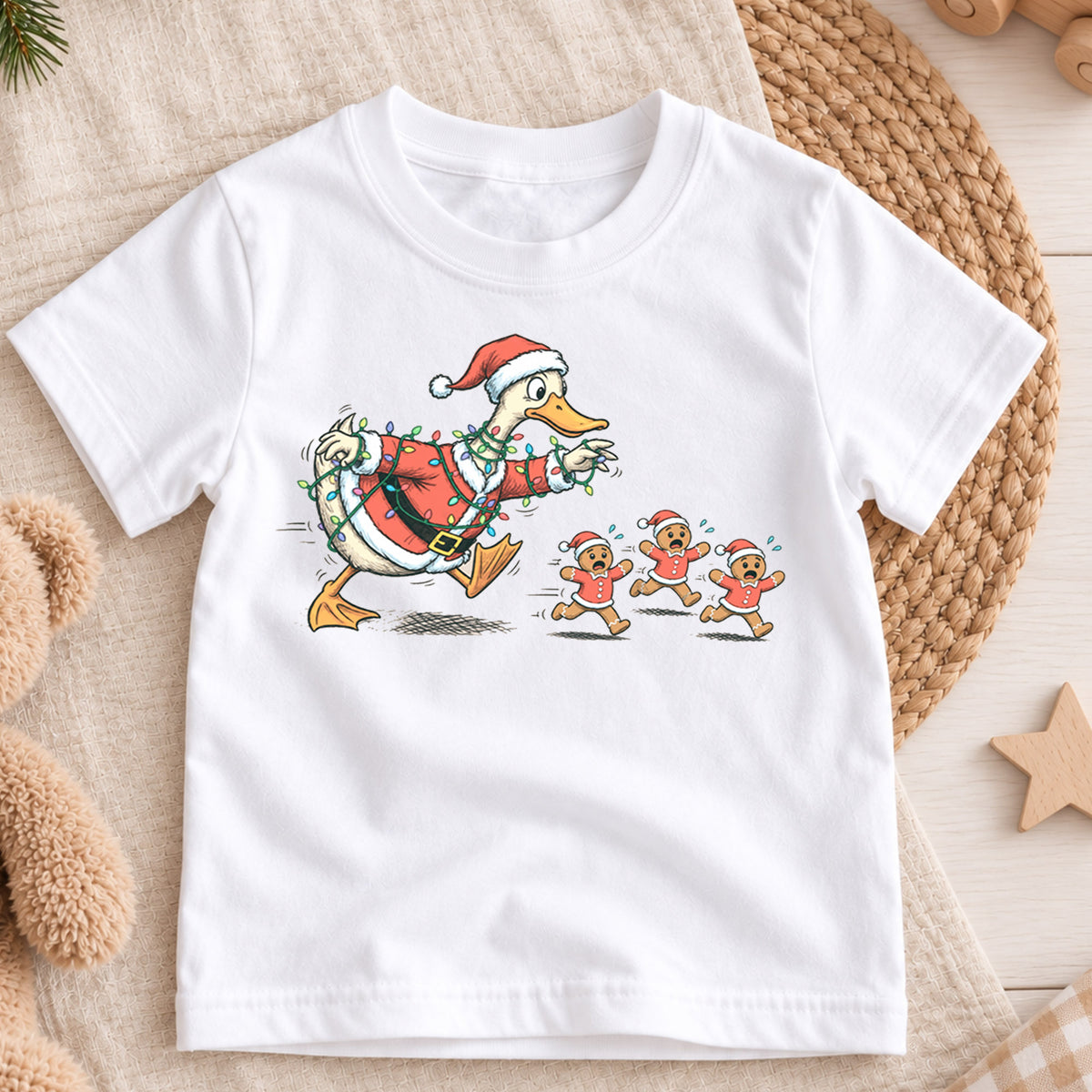 Funny Christmas Duck Shirt, Tangled Lights Goose Holiday Tee, Festive Xmas Kids Top, Funny Holiday Duck Christmas Outfit, Gift For Kids — product view 3