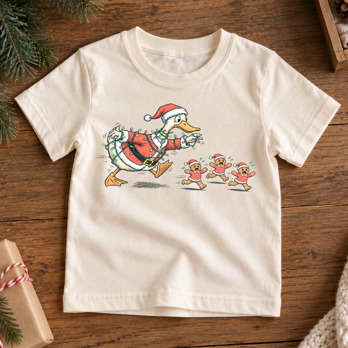 Funny Christmas Duck Shirt, Tangled Lights Goose Holiday Tee, Festive Xmas Kids Top, Funny Holiday Duck Christmas Outfit, Gift For Kids — product view 7