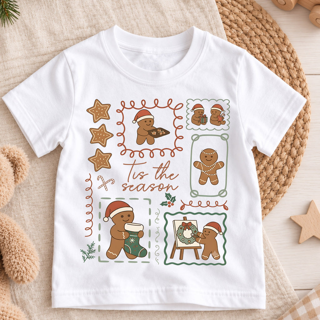 Vintage Gingerbread Stamps Shirt, Retro Holiday Cookie Tee, Festive Winter Icons Kids Top, Vintage Gingerbread Christmas Outfit, Gift — product view 3