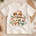 Cute Santa Puppies Christmas Shirt, Holiday Dog Kids Tee, Festive Winter Puppy Top, Cute Santa Dog Christmas Outfit, Gift For Children — product view 1