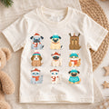 Cute Christmas Pets Grid Shirt, Retro Holiday Animals Postage Tee, Festive Winter Top, Cute Pet Christmas Outfit, Gift For Children — product view 1