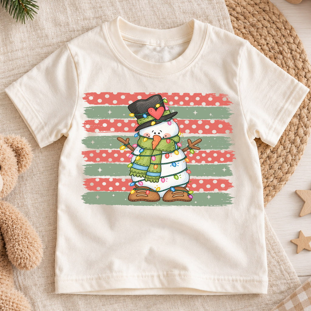 Cute Snowman Christmas Shirt, Christmas Lights Toddler Tee, Retro Winter Kids T-Shirt, Funny Snowman Holiday Graphic Top, Xmas Kids Gift — product view 1