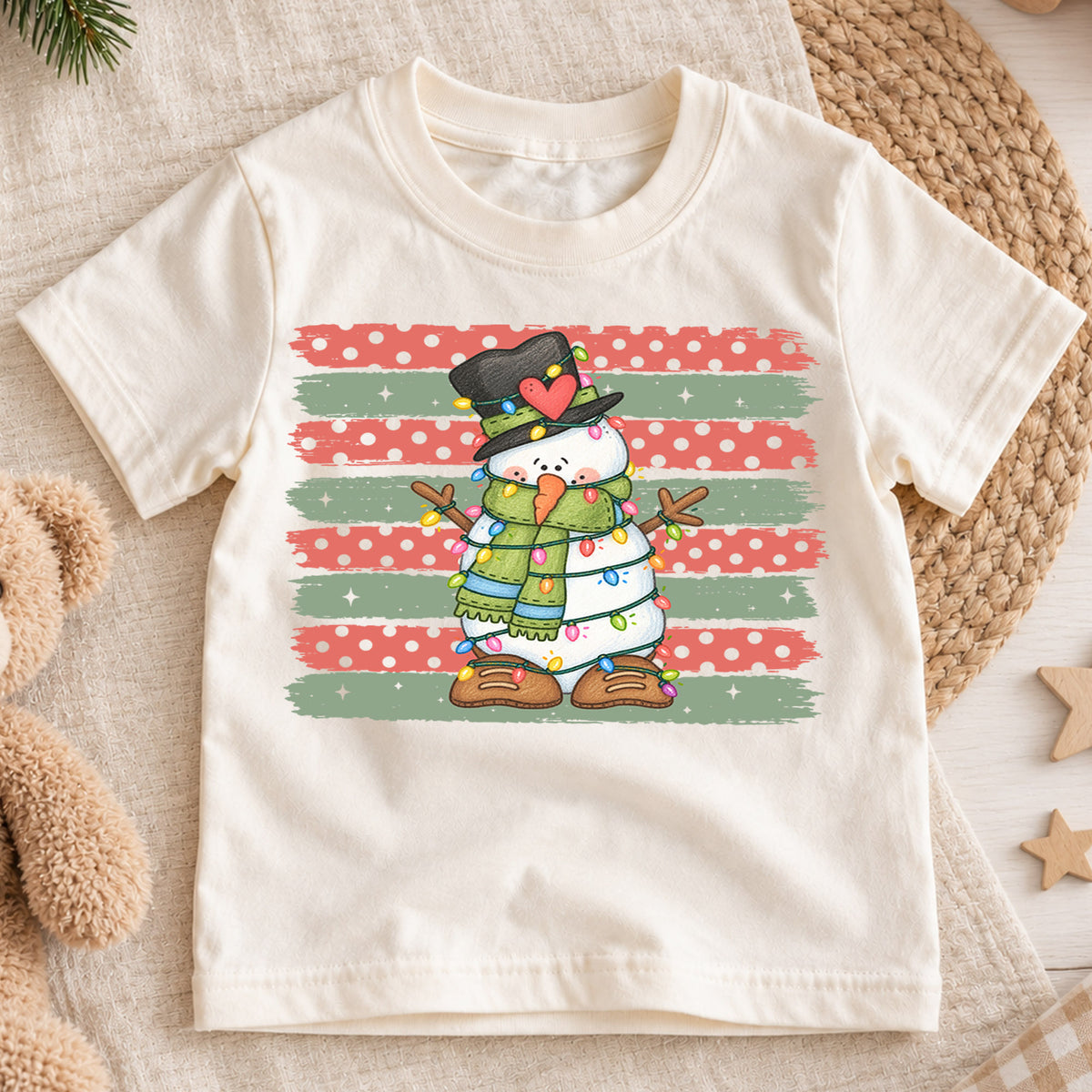 Cute Snowman Christmas Shirt, Christmas Lights Toddler Tee, Retro Winter Kids T-Shirt, Funny Snowman Holiday Graphic Top, Xmas Kids Gift — product view 1