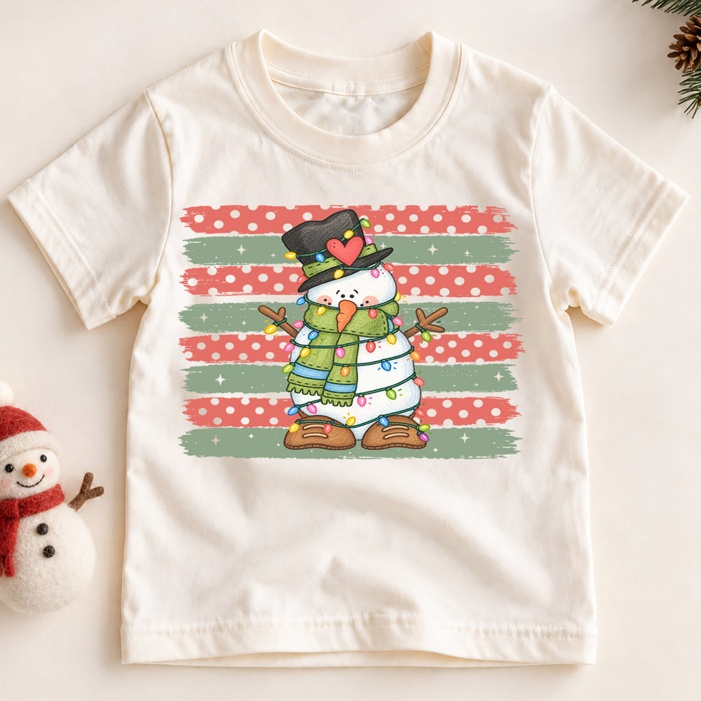 Cute Snowman Christmas Shirt, Christmas Lights Toddler Tee, Retro Winter Kids T-Shirt, Funny Snowman Holiday Graphic Top, Xmas Kids Gift — product view 2