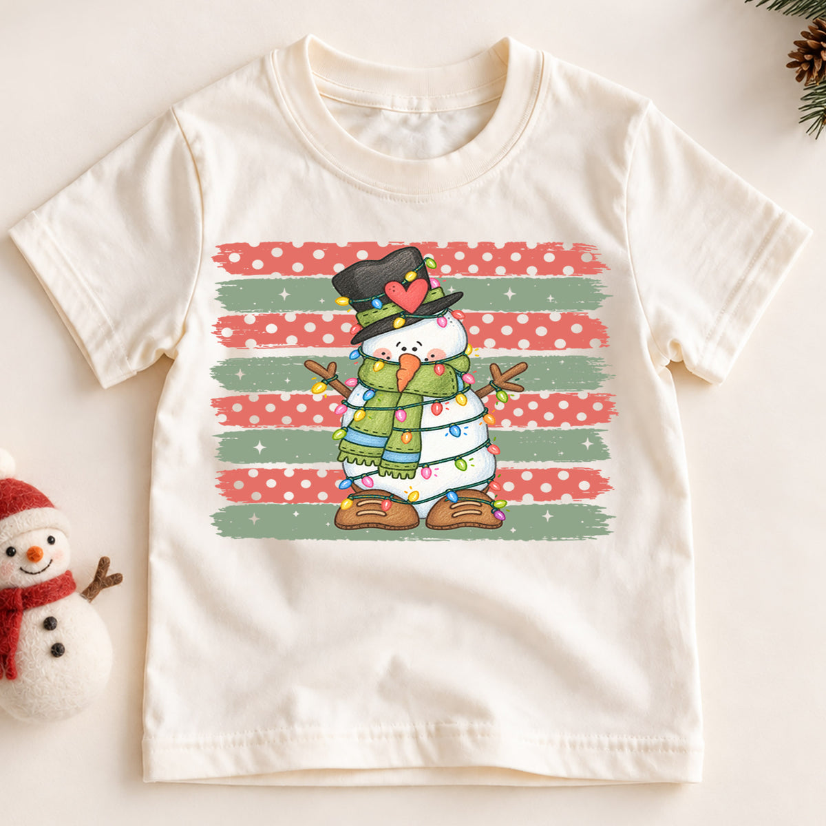 Cute Snowman Christmas Shirt, Christmas Lights Toddler Tee, Retro Winter Kids T-Shirt, Funny Snowman Holiday Graphic Top, Xmas Kids Gift — product view 2