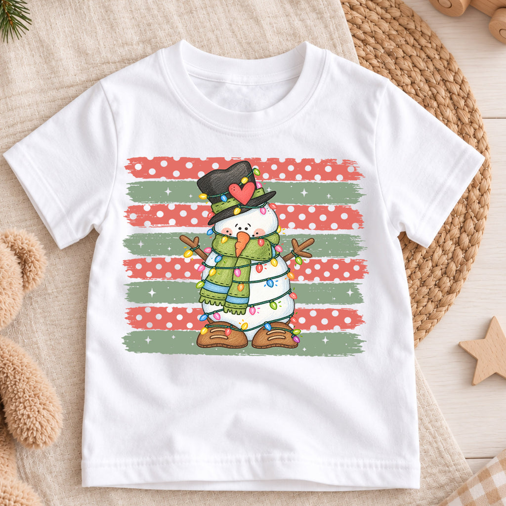 Cute Snowman Christmas Shirt, Christmas Lights Toddler Tee, Retro Winter Kids T-Shirt, Funny Snowman Holiday Graphic Top, Xmas Kids Gift — product view 3