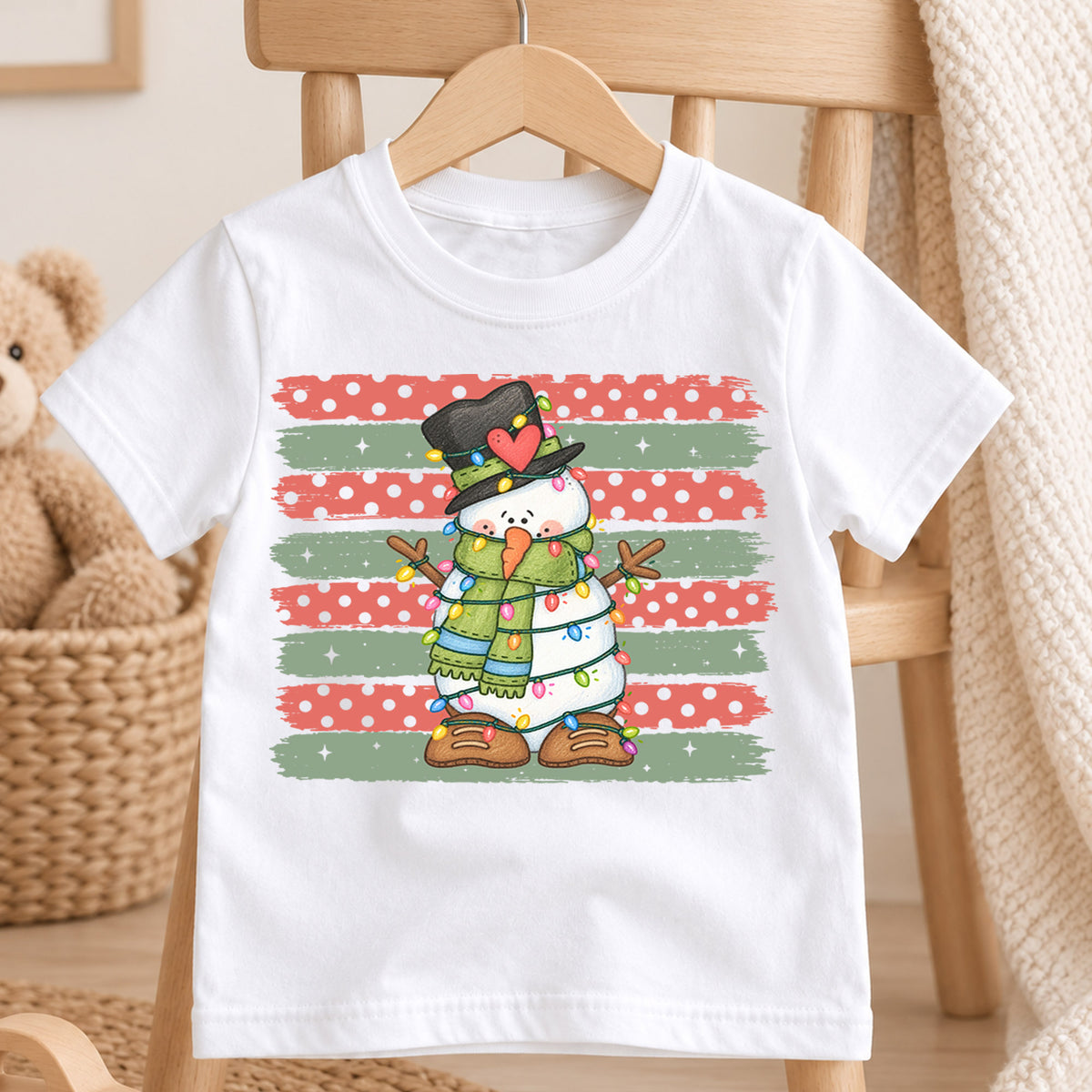 Cute Snowman Christmas Shirt, Christmas Lights Toddler Tee, Retro Winter Kids T-Shirt, Funny Snowman Holiday Graphic Top, Xmas Kids Gift — product view 4