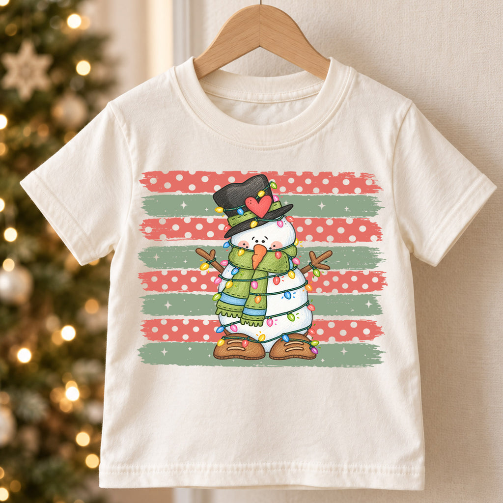 Cute Snowman Christmas Shirt, Christmas Lights Toddler Tee, Retro Winter Kids T-Shirt, Funny Snowman Holiday Graphic Top, Xmas Kids Gift — product view 5