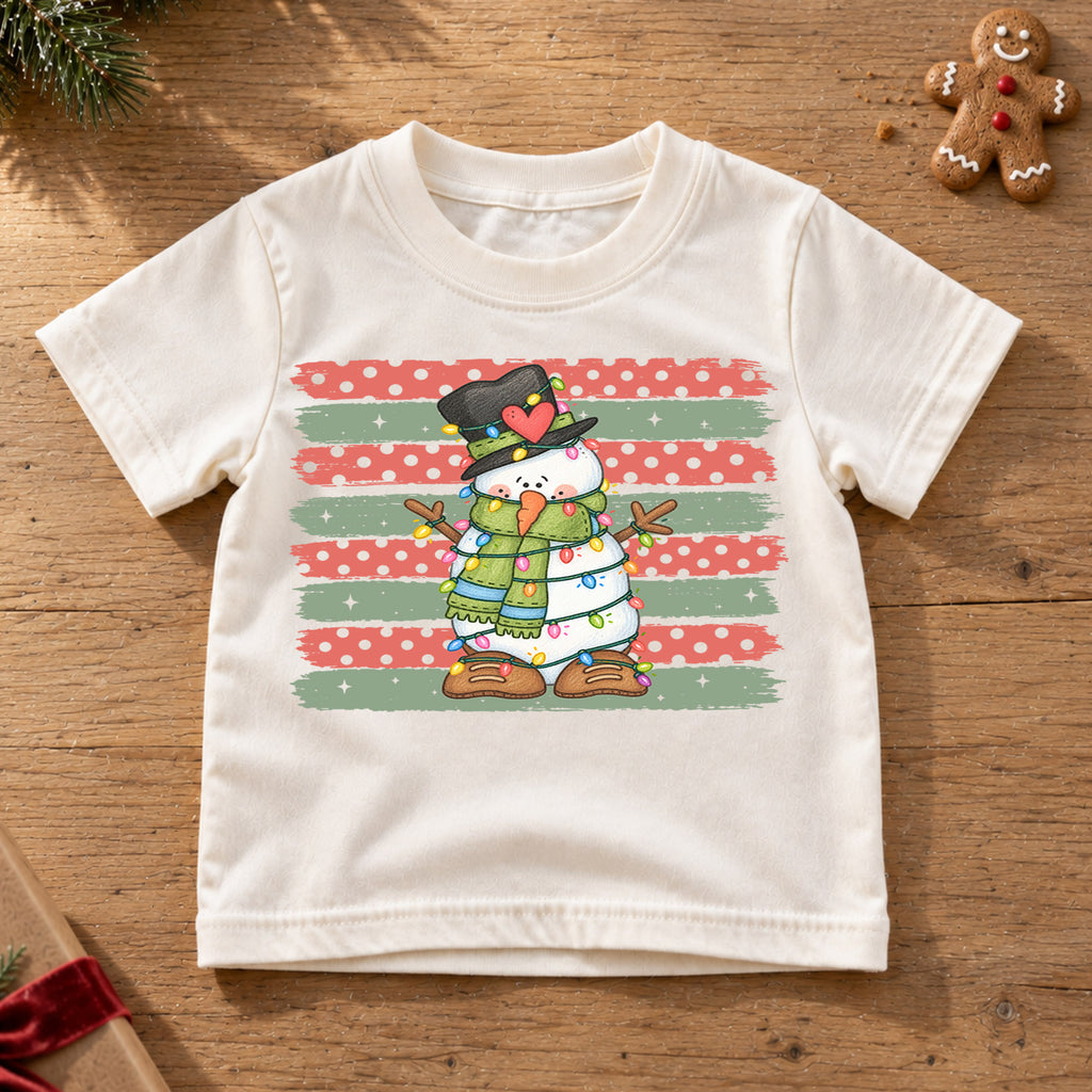 Cute Snowman Christmas Shirt, Christmas Lights Toddler Tee, Retro Winter Kids T-Shirt, Funny Snowman Holiday Graphic Top, Xmas Kids Gift — product view 6