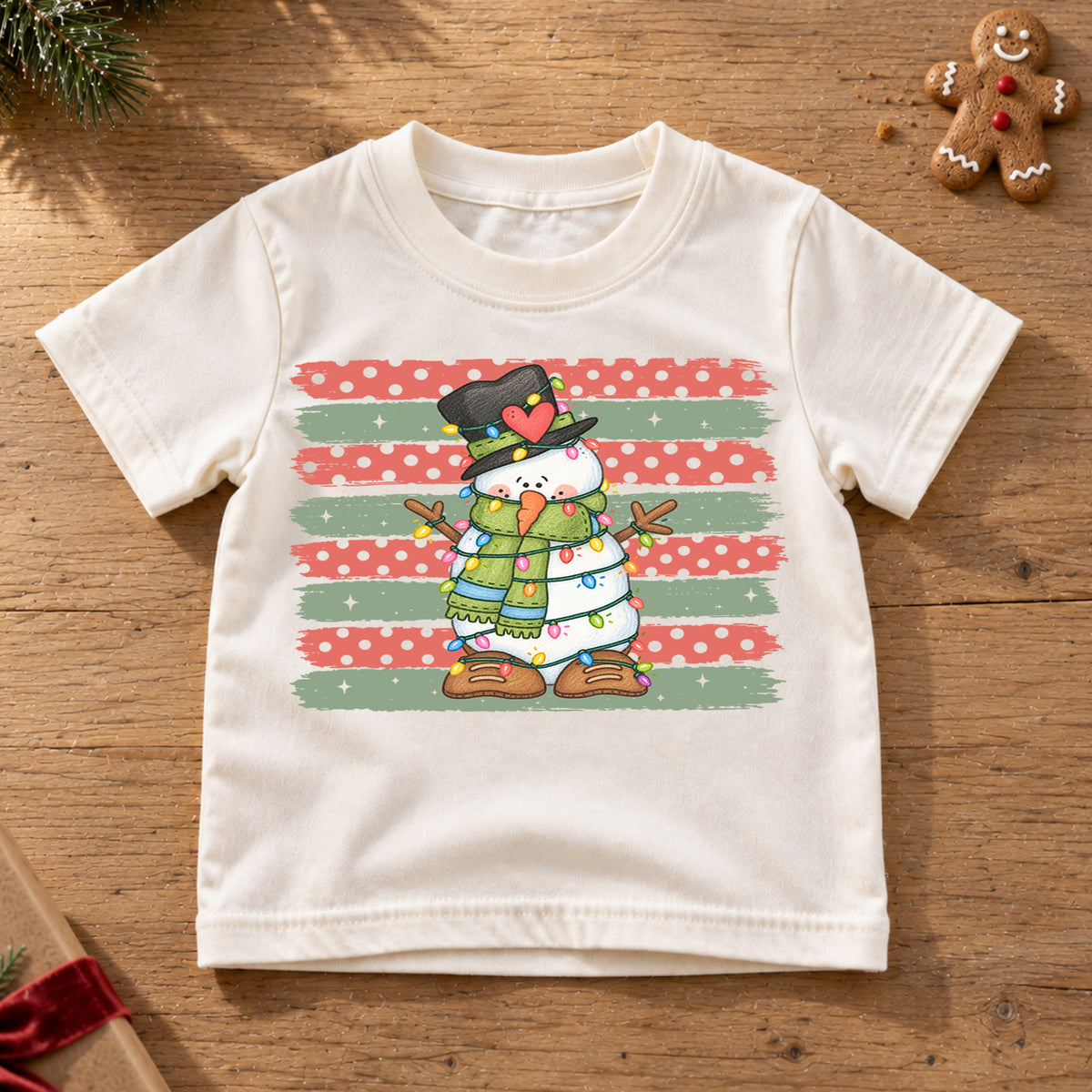 Cute Snowman Christmas Shirt, Christmas Lights Toddler Tee, Retro Winter Kids T-Shirt, Funny Snowman Holiday Graphic Top, Xmas Kids Gift — product view 6