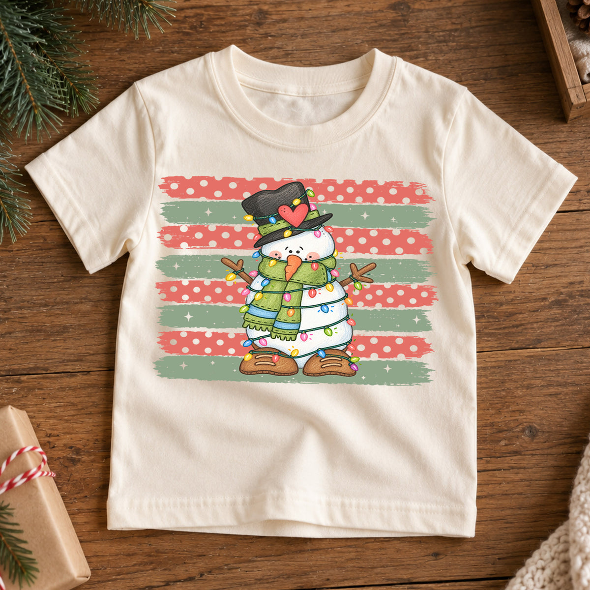Cute Snowman Christmas Shirt, Christmas Lights Toddler Tee, Retro Winter Kids T-Shirt, Funny Snowman Holiday Graphic Top, Xmas Kids Gift — product view 7