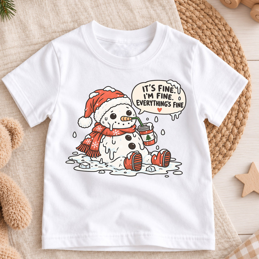 It's Fine I'm Fine Snowman Shirt, Melting Snowman Toddler Tee, Funny Christmas Kids T-Shirt, Sarcastic Winter Coffee Top, Holiday Kids Gift — product view 3