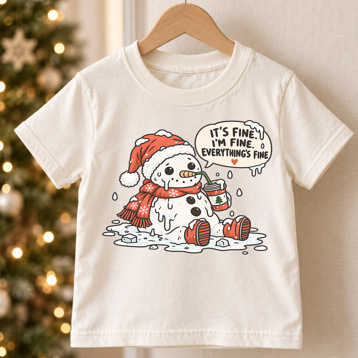 It's Fine I'm Fine Snowman Shirt, Melting Snowman Toddler Tee, Funny Christmas Kids T-Shirt, Sarcastic Winter Coffee Top, Holiday Kids Gift — product view 5