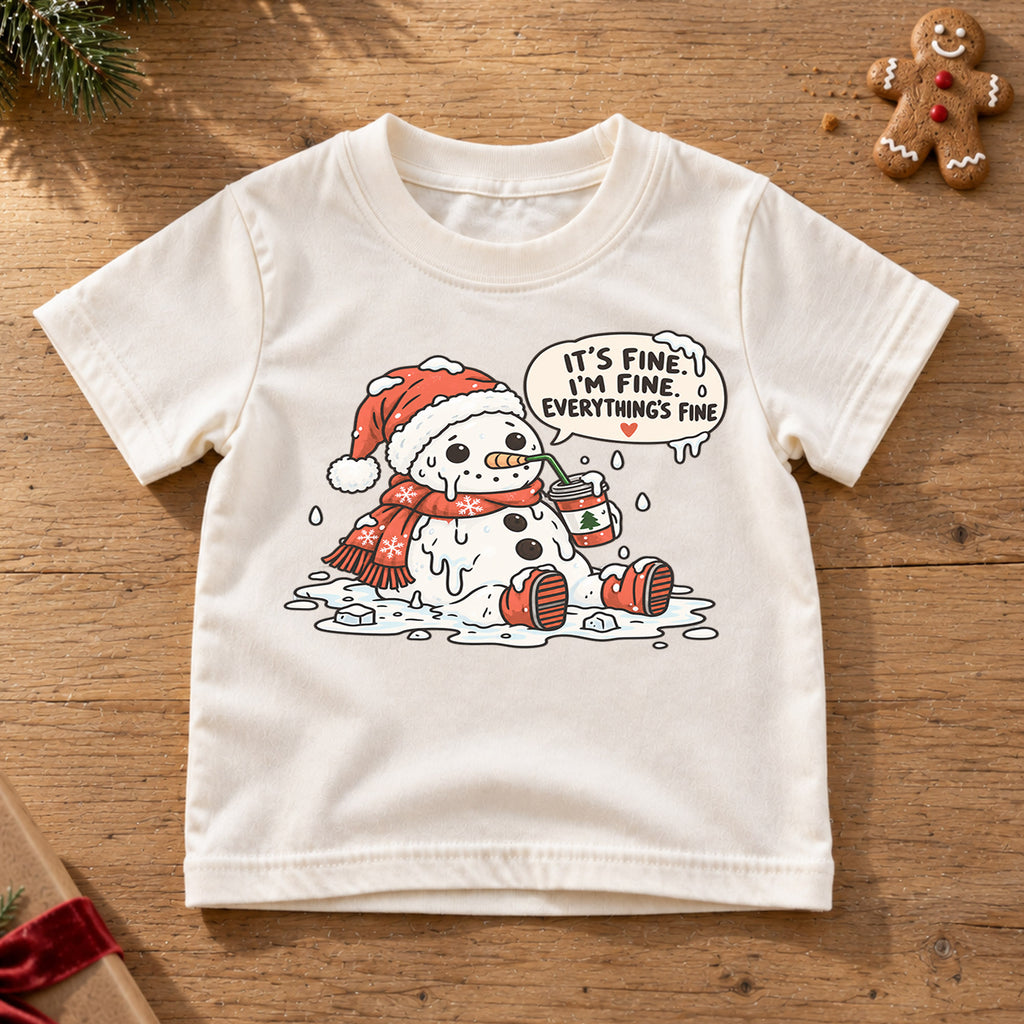It's Fine I'm Fine Snowman Shirt, Melting Snowman Toddler Tee, Funny Christmas Kids T-Shirt, Sarcastic Winter Coffee Top, Holiday Kids Gift — product view 6
