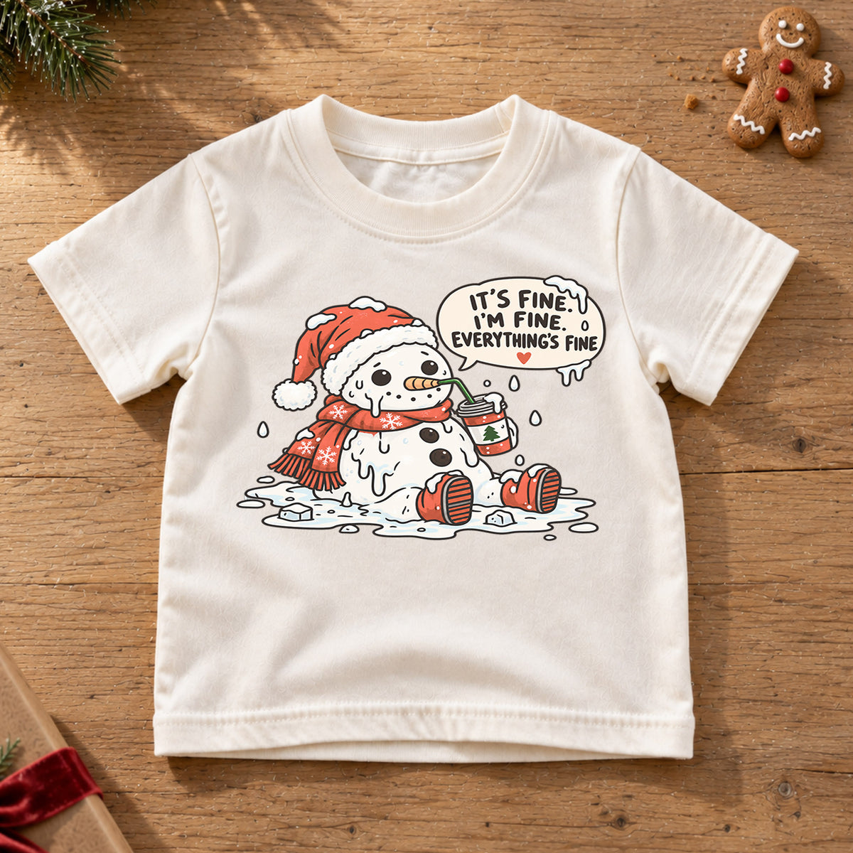 It's Fine I'm Fine Snowman Shirt, Melting Snowman Toddler Tee, Funny Christmas Kids T-Shirt, Sarcastic Winter Coffee Top, Holiday Kids Gift — product view 6