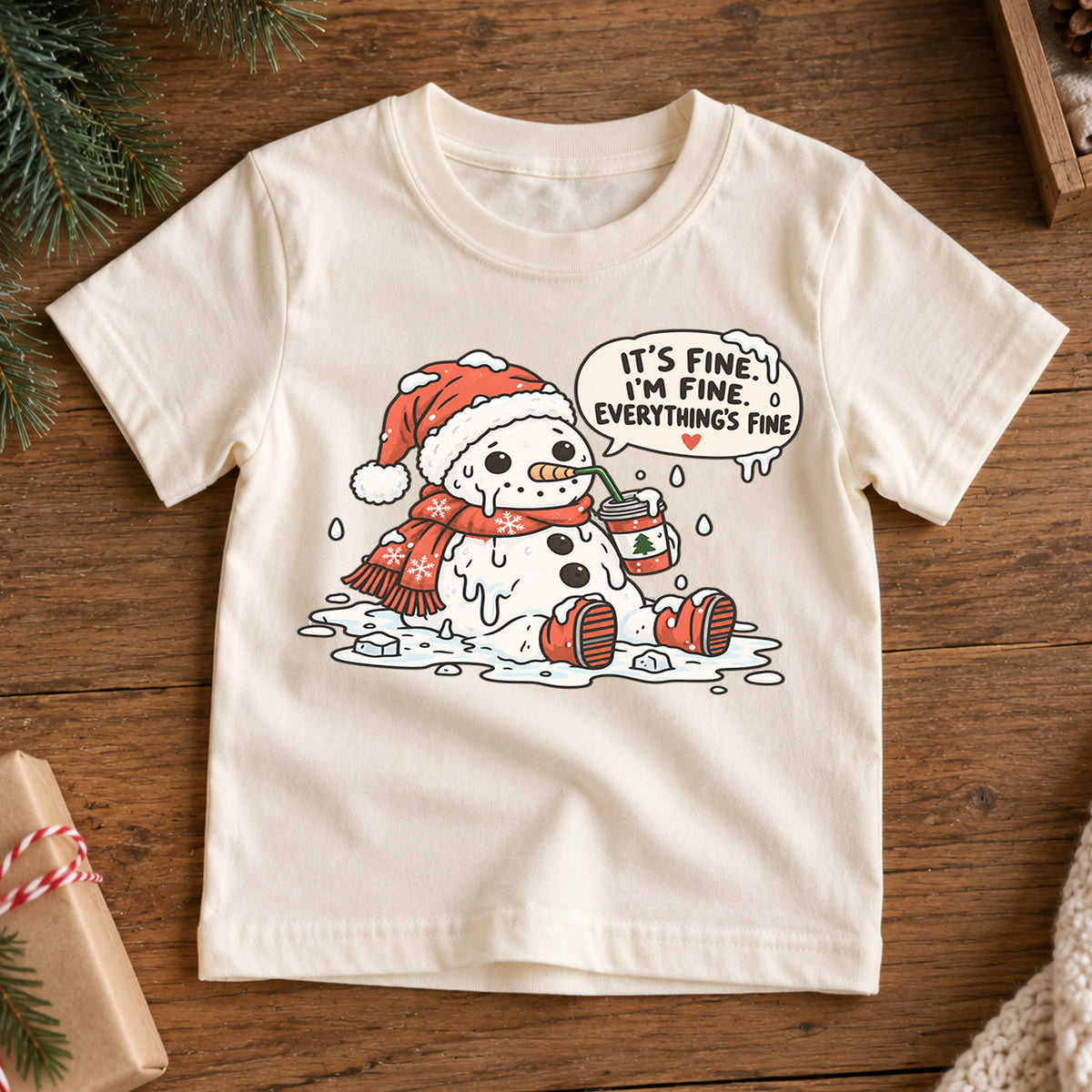It's Fine I'm Fine Snowman Shirt, Melting Snowman Toddler Tee, Funny Christmas Kids T-Shirt, Sarcastic Winter Coffee Top, Holiday Kids Gift — product view 7