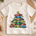 Race Car Christmas Tree Shirt, Sports Cars Kids T-Shirt, Racing Holiday Toddler Tee, Cool Supercar Tree Graphic Top, Boys Christmas Gift — product view 1