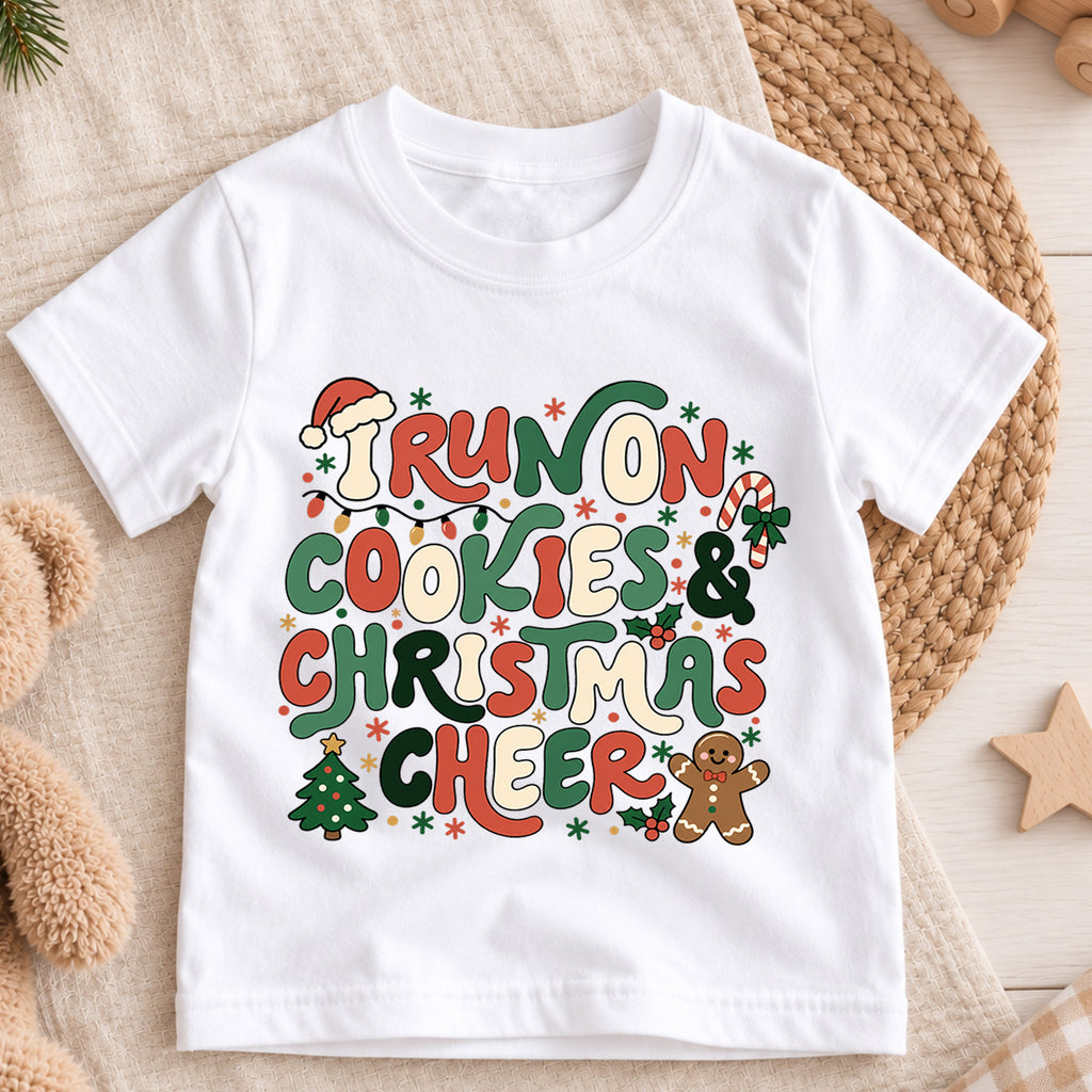 I Run On Cookies Christmas Cheer Shirt, Retro Gingerbread Toddler Tee, Cute Holiday Kids T-Shirt, Christmas Cookie Lover Top, Xmas Gift — product view 3