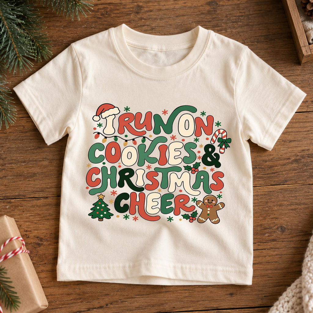 I Run On Cookies Christmas Cheer Shirt, Retro Gingerbread Toddler Tee, Cute Holiday Kids T-Shirt, Christmas Cookie Lover Top, Xmas Gift — product view 7