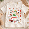 Cute Ho Ho Ho Christmas Shirt, Santa Reindeer Snowman Kids T-Shirt, Retro Holiday Sticker Frame Toddler Tee, Festive Graphic Top, Gift — product view 1