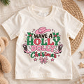 Have A Holly Dolly Christmas Shirt, Retro Pink Cowgirl Kids T-Shirt, Western Boots Toddler Tee, Cute Country Holiday Graphic Top, Xmas Gift — product view 1