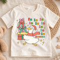 Fa La La Goose Shirt, Retro Funny Christmas Duck Kids T-Shirt, Stacking Gift Boxes Toddler Tee, Whimsical Holiday Graphic Top, Xmas Gift — product view 1