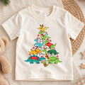 Dinosaur Christmas Tree Shirt, Cute Dino Holiday Kids T-Shirt, T-Rex Brachiosaurus Toddler Tee, Prehistoric Tree Graphic Top, Boys Xmas Gift — product view 1