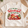Most Wonderful Time of the Year Kids Christmas Shirt, Puppy & Kitten Holiday Tee, Sleeping Pets Graphic, Cozy Winter Tee, Gift for Kids — product view 1