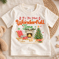 Most Wonderful Time Christmas Kids Shirt, Cat and Dog Rocking Chair Graphic Tee, Cozy Holiday Outfit, Cute Festive Gift for Children — product view 1