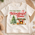 Wonderful Time Santa Claus Face Christmas Shirt, Cozy Fireplace Holiday Kids Tee, Festive Winter Outfit, Cute Christmas Gift for Kids — product view 1
