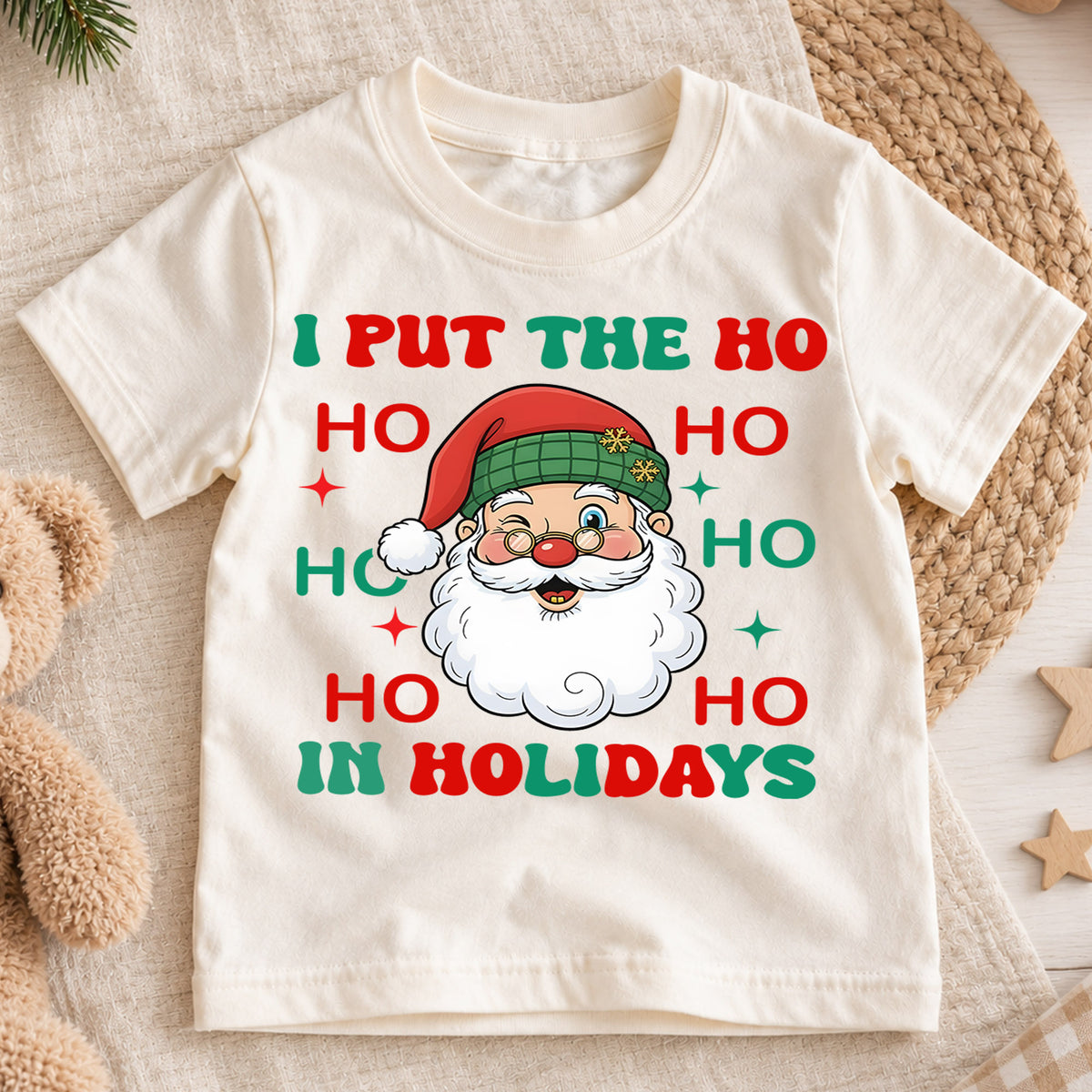 Funny Ho Ho Ho Holidays Christmas Shirt, Cute Santa Claus Graphic Kids Tee, Festive Winter Outfit, Funny Christmas Gift for Toddlers — product view 1