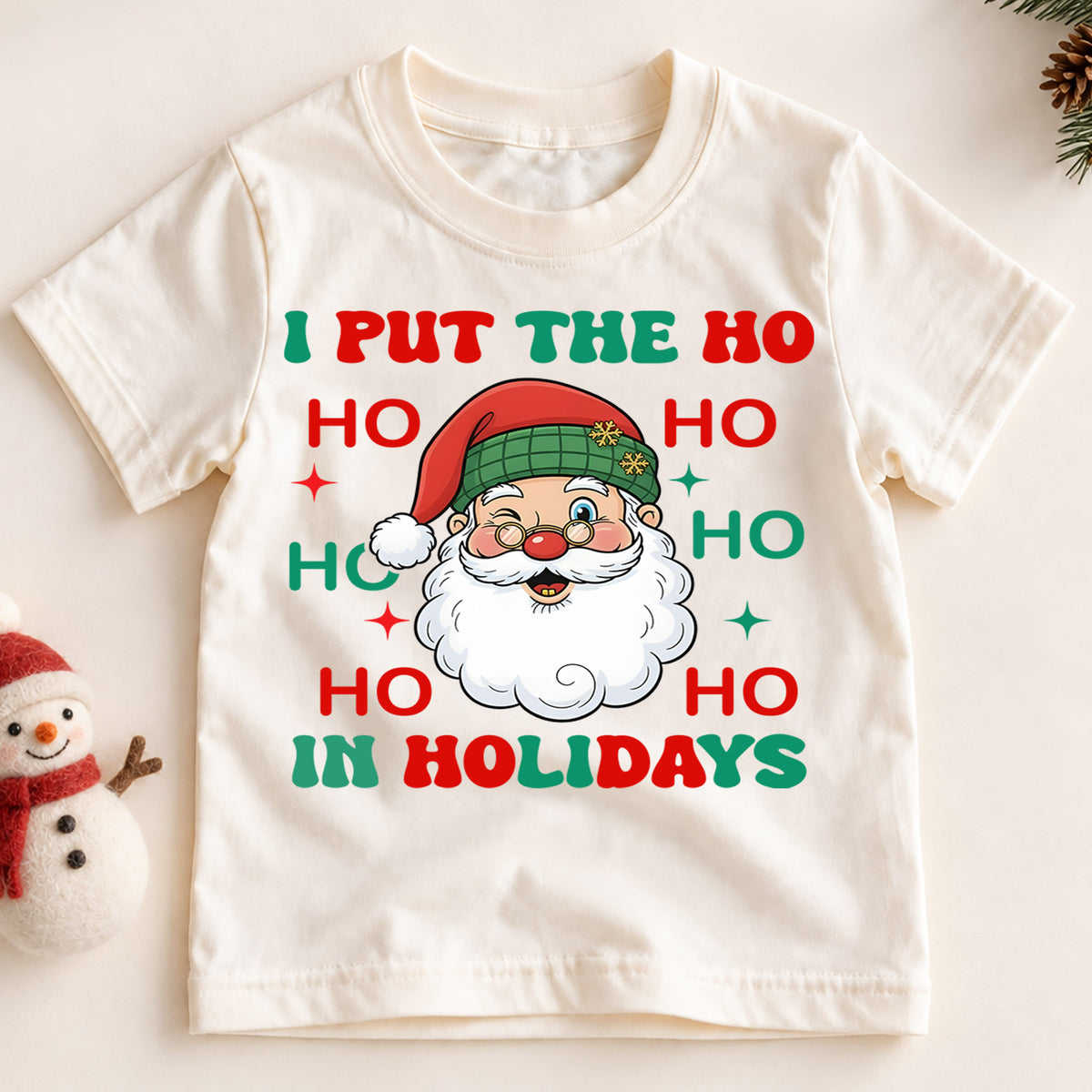 Funny Ho Ho Ho Holidays Christmas Shirt, Cute Santa Claus Graphic Kids Tee, Festive Winter Outfit, Funny Christmas Gift for Toddlers — product view 2