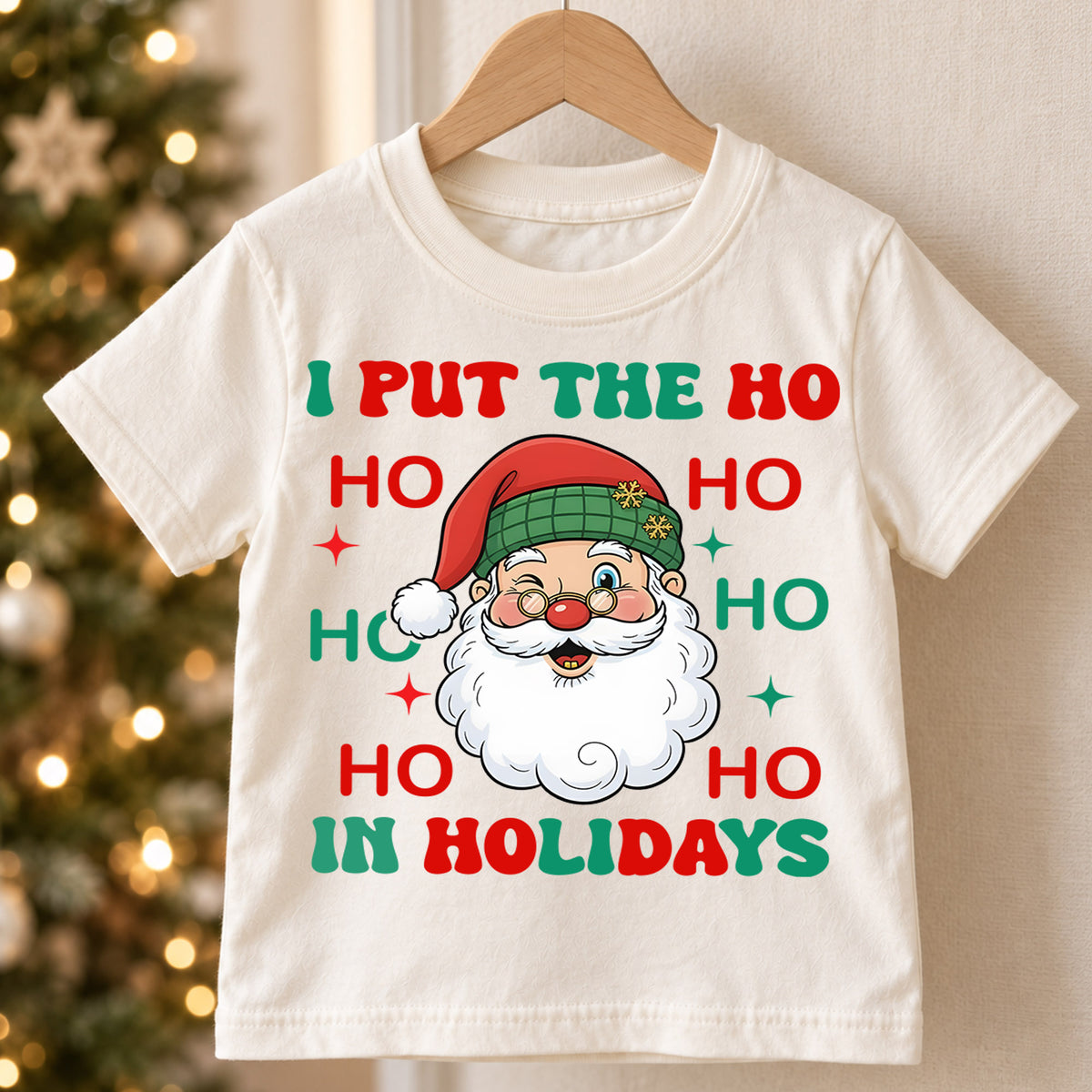Funny Ho Ho Ho Holidays Christmas Shirt, Cute Santa Claus Graphic Kids Tee, Festive Winter Outfit, Funny Christmas Gift for Toddlers — product view 5