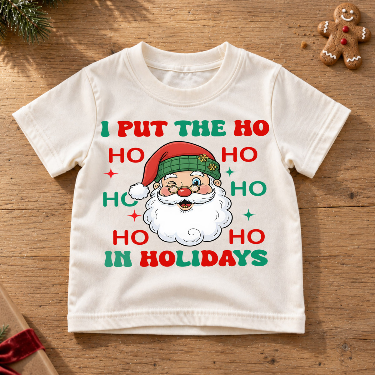 Funny Ho Ho Ho Holidays Christmas Shirt, Cute Santa Claus Graphic Kids Tee, Festive Winter Outfit, Funny Christmas Gift for Toddlers — product view 6