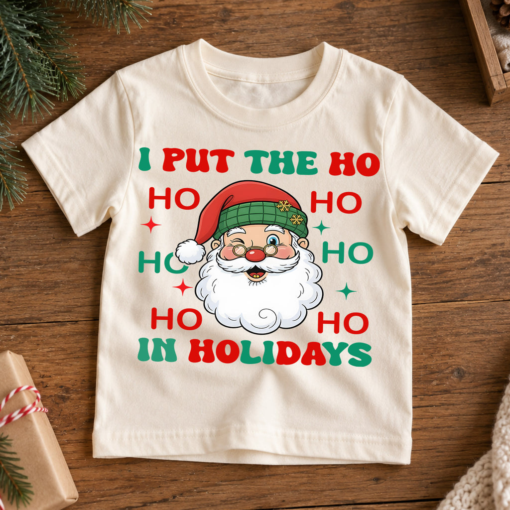 Funny Ho Ho Ho Holidays Christmas Shirt, Cute Santa Claus Graphic Kids Tee, Festive Winter Outfit, Funny Christmas Gift for Toddlers — product view 7