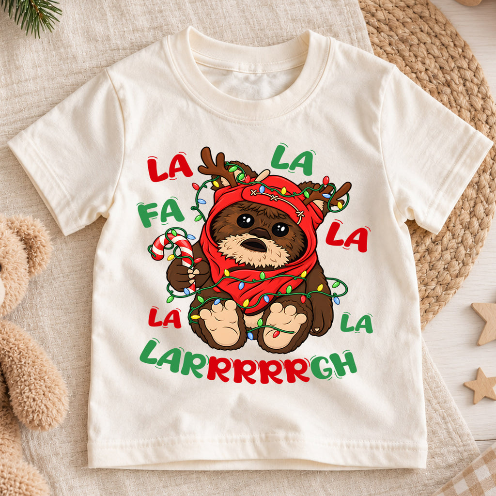 Cute Fa La La Ewok Christmas Shirt, Star Wars Holiday Kids Tee, Festive Winter Holiday Graphic Top, Fun Christmas Gift for Young Fans — product view 1