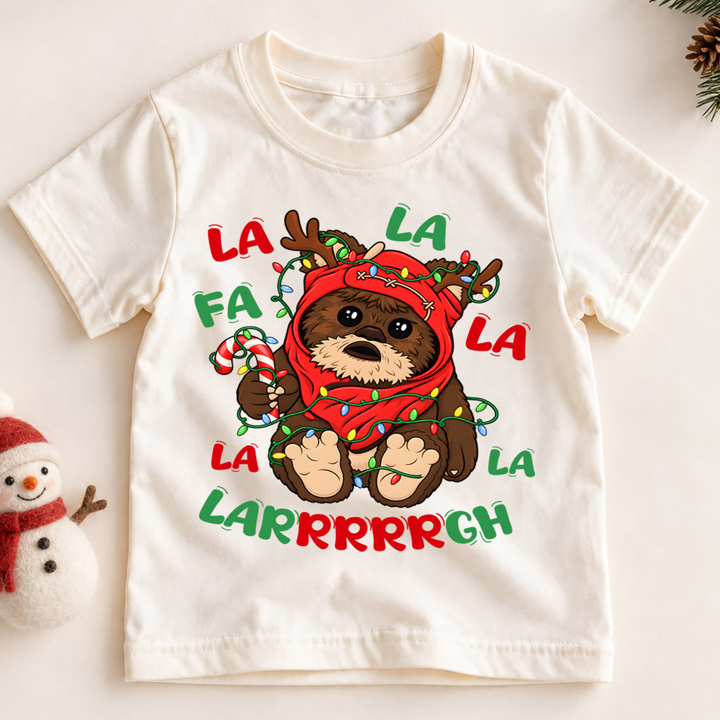 Cute Fa La La Ewok Christmas Shirt, Star Wars Holiday Kids Tee, Festive Winter Holiday Graphic Top, Fun Christmas Gift for Young Fans — product view 2