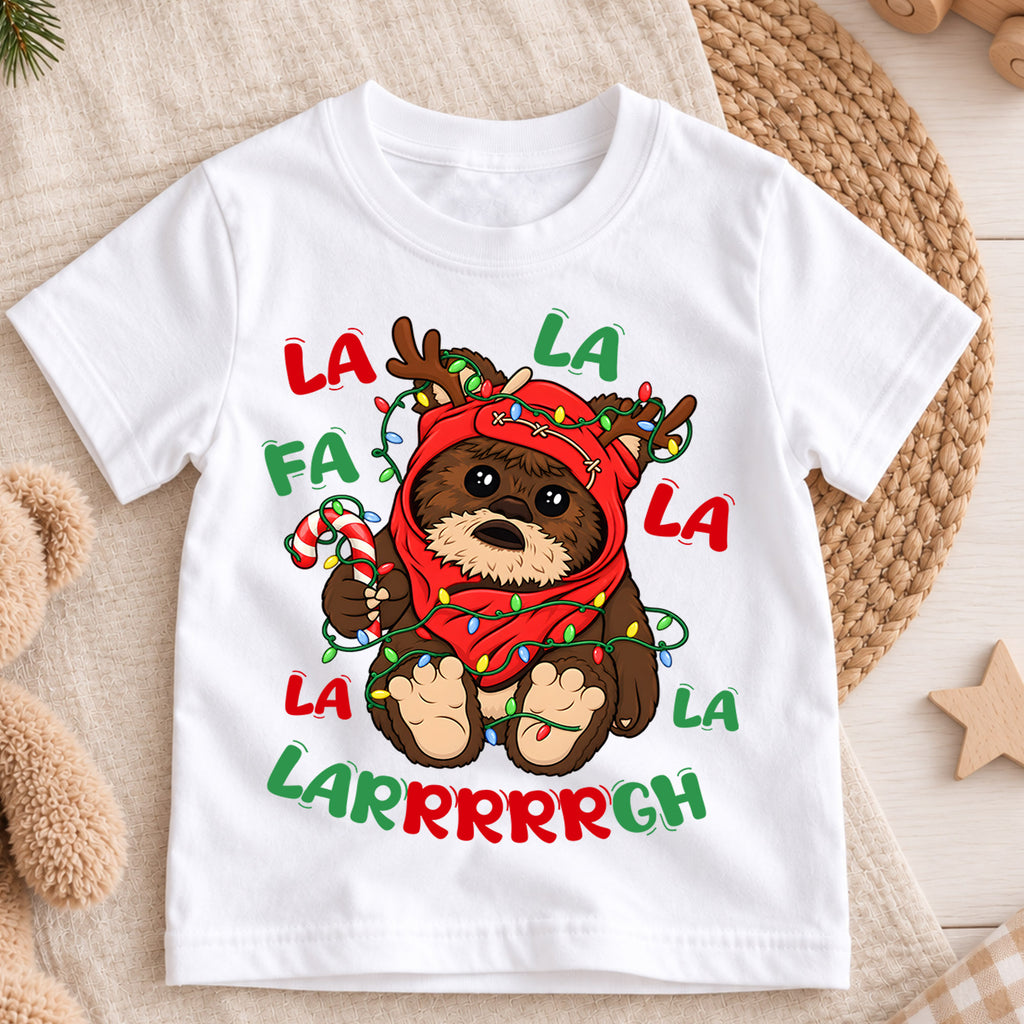Cute Fa La La Ewok Christmas Shirt, Star Wars Holiday Kids Tee, Festive Winter Holiday Graphic Top, Fun Christmas Gift for Young Fans — product view 3