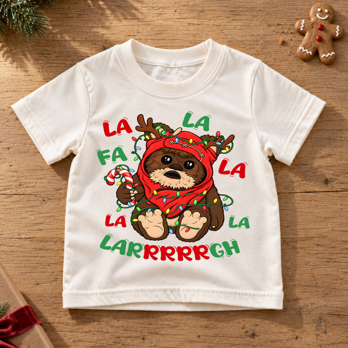 Cute Fa La La Ewok Christmas Shirt, Star Wars Holiday Kids Tee, Festive Winter Holiday Graphic Top, Fun Christmas Gift for Young Fans — product view 6
